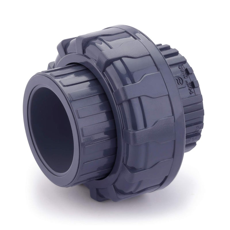 Hydroseal PVC Pipe Fitting, 1.5" Union Jetstream, Schedule 80, Grey, EPDM O-Ring, Socket x Socket, F1970, SCH80 (1 1/2") - Image 1